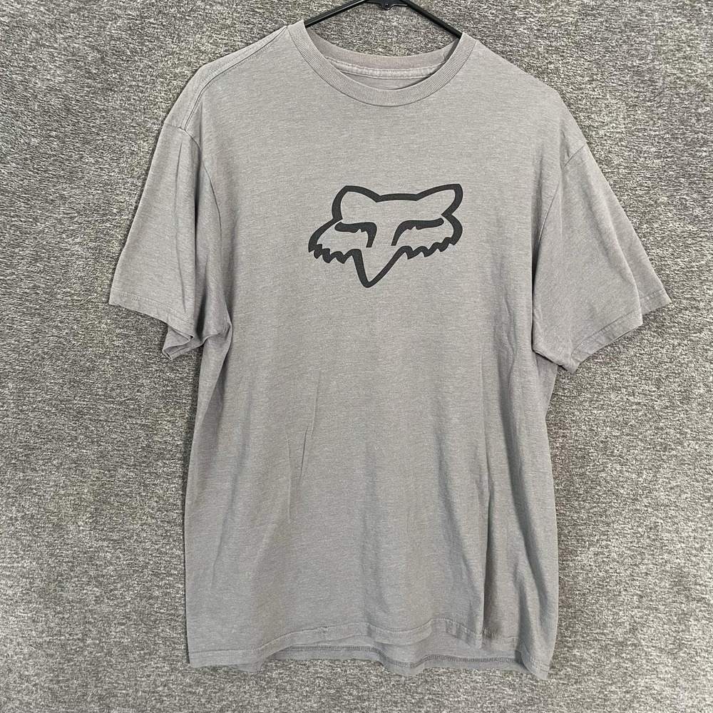 Fox Racing Shirt Mens Large Gray Logo Graphic T-Shirt Tee Fox Head Y2K Grunge